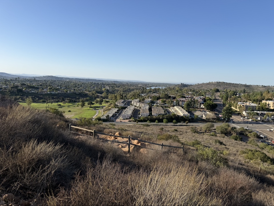 Morning light over the neighborhoods below